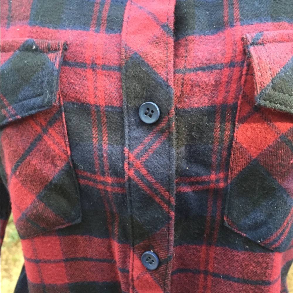 Kyoto klothing  burgundy plaid button down oversized flannel top pockets - Picture 8 of 14